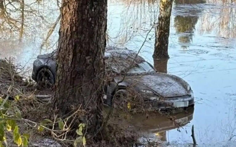 Porsche Taycan electric sports car washes up on golf course